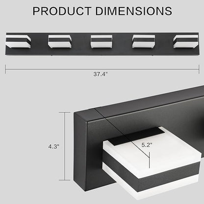 PRESDE 5-Light LED Vanity Light for Bathroom Matte Black Bathroom Light Fixtures Over Mirror Modern Bath Wall Lighting