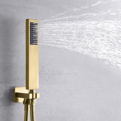 SUMERAIN Rain Shower System Brushed Gold with Rain Shower and Handheld | Dual Functions, Includes 8" High Pressure Shower Head, Brass Rough-In Valve, Hand Shower, Modern Style