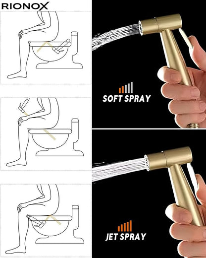 Handheld Bidet Sprayer Kit - Adjustable Water Pressure Jet for Toilet, Bidet for Toilet, Easy Installation, Quality Stainless Steel, Durable Internals, Leakproof Design (Gold)