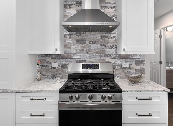 StyloVue 100 Pieces Peel and Stick Backsplash for Kitchen, 3" x 6" PVC Subway Tile Upgraded Distressed Wood Backsplash Stick on Tile Elevate Kitchen, Bathroom, Fireplace,RV