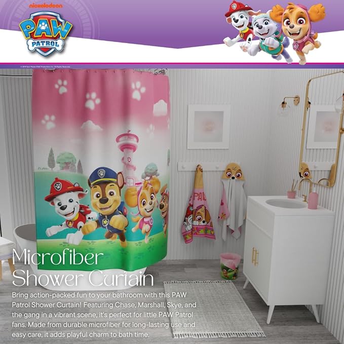 Paw Patrol Girl Skye 13-Piece Shower Curtain Set, 72 x 72 Inch Fabric Curtain with Hooks, Bathroom Decor, Machine Washable, (100% Officially Licensed Product) by Franco Collectibles