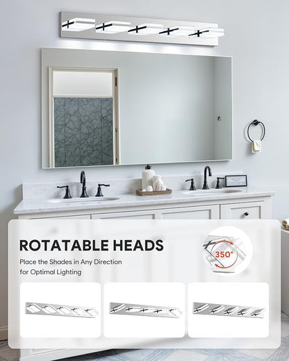 VONLUCE LED Modern Bathroom Vanity Light Fixture, Chrome | 34'', 5-Light, 3CCT, 360° Rotate, High CRI, Flicker-free, Dimmable, Memory Function, Waterproof IP44, Easy Installation