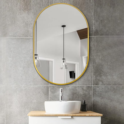 36x24 Gold Oval Bathroom Mirror for Over Sink, Aluminum Frame | HD Reflection No Distortion, Aluminum Frame, Mounting Hardware for Vertical or Horizontal Mount
