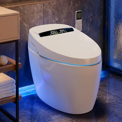 Smart Toilet with Advance Bidet And Auto Open Lid, Soft-closing Heat Seat, Tankless Auto Flush, Warm Wash/Dryer, Remote Controlr, Tankless One Piece Electric Toilet