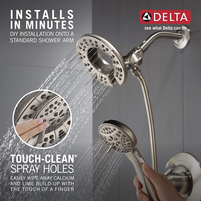 Delta Faucet Arvo 14 Series Single-Handle Tub and Shower Trim Kit, Shower Faucet with 4-Spray In2ition 2-in-1 Dual Hand Held Shower Head with Hose, Spotshield Stainless 144840-SP-I (Valve Included)