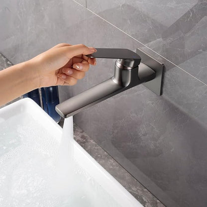 Modern Wall Mount Bathroom Faucet – Brushed Gunmetal Gray,Solid Brass Single Handle with Flip Aerator (2 Flow Modes), Rough-in Valve for Concealed Installation