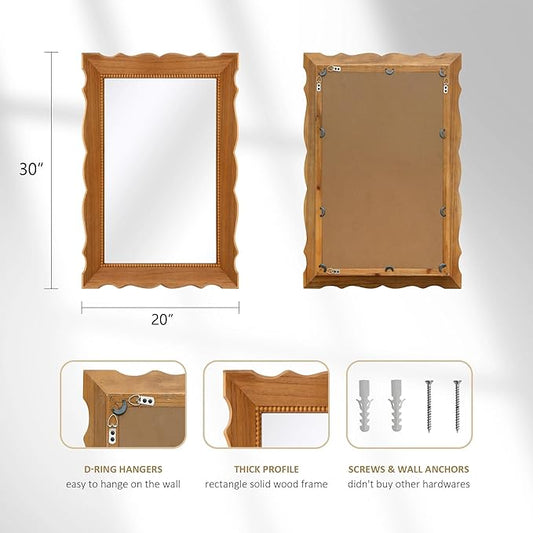 Besdomus Farmhouse Wood Framed Mirror: 30" x 20" Wood Bathroom Wall Mirror - Vertical or Horizontal Hanging for Bathroom/Vanity/Entryway - Ideal for Country Style Lovers