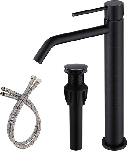 Oil Rubbed Bronze Vessel Sink Faucet with Pop Up Drain and Supply Lines, Stainless Steel Bronze Vanity Faucet Single Hole, JXMMP 1 Handle Bathroom Faucet Oil Rubbed, JXM1001ORB