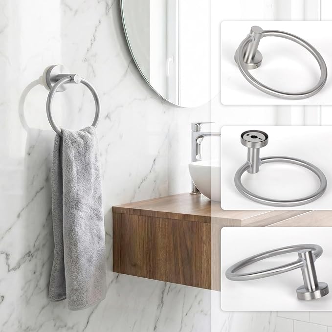 Brushed Nickel 5-Piece Bathroom Hardware Set,Bathroom Accessories Set | SUS304 Stainless Steel, 24 inch Towel Bar, Towel Racks for Bathroom, Toilet Paper Holder Wall Mounted, Robe Towel Hooks