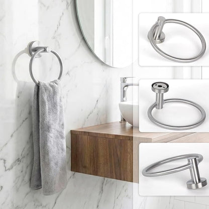 Brushed Nickel 5-Piece Bathroom Hardware Set,Bathroom Accessories Set | SUS304 Stainless Steel, 24 inch Towel Bar, Towel Racks for Bathroom, Toilet Paper Holder Wall Mounted, Robe Towel Hooks