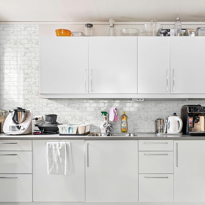STICKGOO Subway Tile Peel and Stick Backsplash, Thicker Design 12" x 12" Stick on Backsplash Tiles for Kitchen, Bathroom, Wall Tile (10 Sheets, Grey Marble Look)
