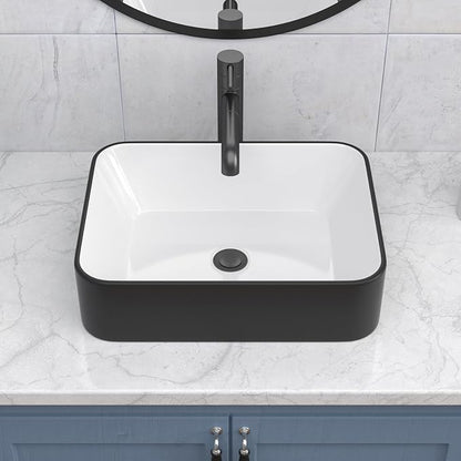Bathroom Vessel Sink 19" x 15" Rectangle Bathroom Sinks Above Counter | Black and White Porcelain Ceramic Vessel Sinks Vanity Sink Rectangular Modern Above Counter Bathroom Vessel Sink