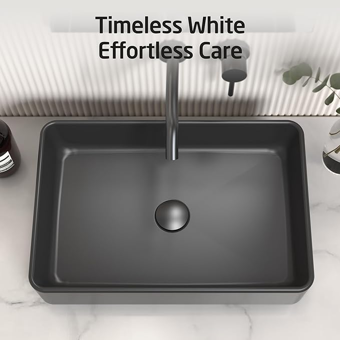 KES Matte Black 20 Inch Bathroom Vessel Sink Above Counter Rectangular Countertop Sink for Cabinet Lavatory Vanity, Ceramic, BVS123S50-BK
