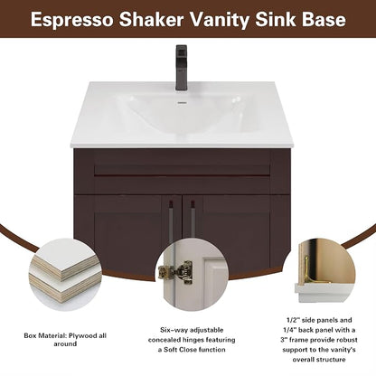 30" Espresso Shaker Bathroom Vanity Base – Ready-to-Assemble Sink Cabinet, Freestanding Bathroom Vanity Base Only, No Top or Sink