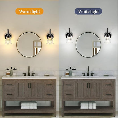 Modern Black Wall Sconce Light, 1-Light Bathroom Vanity Light with Clear Glass Shade for Mirror, Indoor Wall Mounted Fixture for Bedroom, Hallway, Entryway