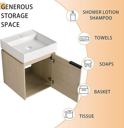 18" Bathroom Vanity with Sink, 18 Inch Floating Bathroom Vanity for Small Space, Modern Bathroom Vanity, Brown Wall Mounted Cabinet Set