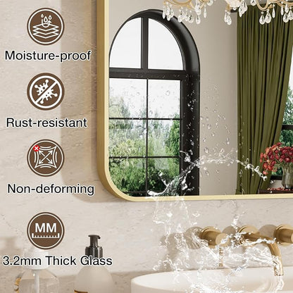 16"x20" Bathroom Mirror for Over Sink, Brushed Gold Rectangle Vanity Mirror | Aluminum Alloy Frame, Clear Reflection, Rust-Resistant, Vertical or Horizontal, Wall Mount, Bedroom and Entryway