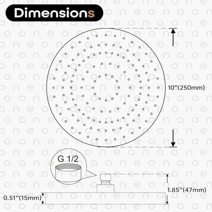 Waterfall Showerhead 10-Inch Large Bathroom Overhead Rainfall Shower Head with Adjustable Angle High Pressure 2.5 GPM, Chrome SH001CH-D10