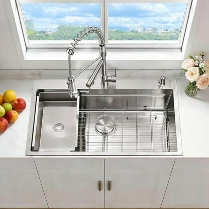 33x22 Drop In Kitchen Sink with Faucet Combo Modern Large Stainless Steel Kitchen Sinks 33 Inch Top Mount Single Bowl Workstation Sink