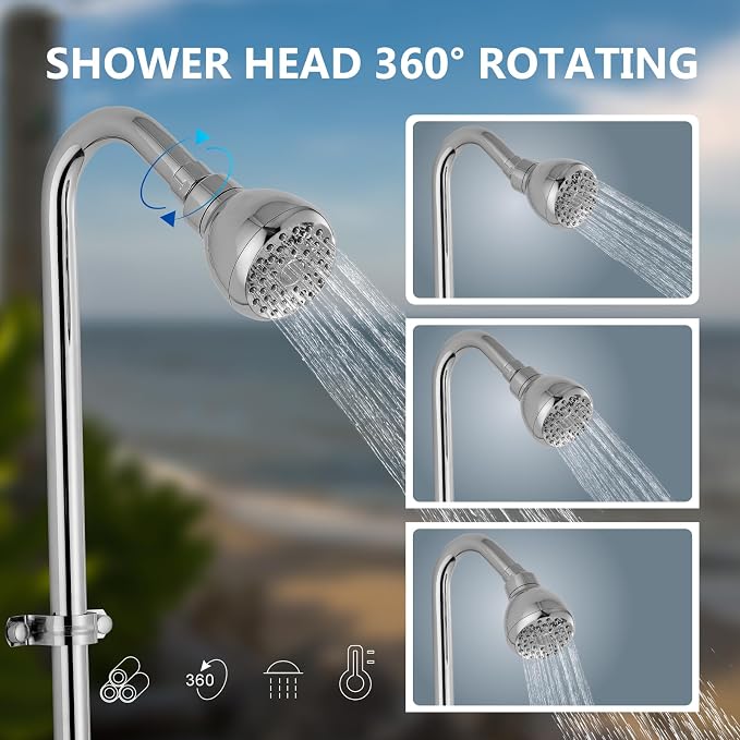 Aolemi Outdoor Shower Kit, 6-Inch Center, 2-Handle, Polish Chrome | Solid Brass Mixer Valve, SUS304 Shower Pipe, Dual-Handle Hot And Cold Control, Reversible Inlets, and Rotating Head