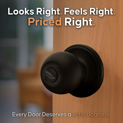 Copper Creek Privacy Interior Door Knob – ANSI Grade-3 Certified, Modern Heavy Duty Handle, Easy Install and Reversible for Bedroom, Bathroom & Closets – Matte Black (2 Pack)