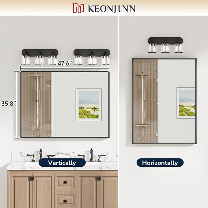 Keonjinn 48 x 36 Inch Brushed Nickel Bathroom Mirrors for Over Sink | Metal Frame, Rectangular Mirrors for Wall, Anti Rust, Rustic Bathroom Vanity Mirror, Safety HD Tempered Glass, Square Corner
