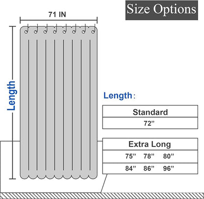 Extra Long Shower Curtain with 84 inch Height, Fabric, Waffle Weave, Hotel Luxury Spa, Water Repellent, Machine Washable, 230 GSM Heavy Duty, White Pique Pattern Decorative Bathroom Curtain