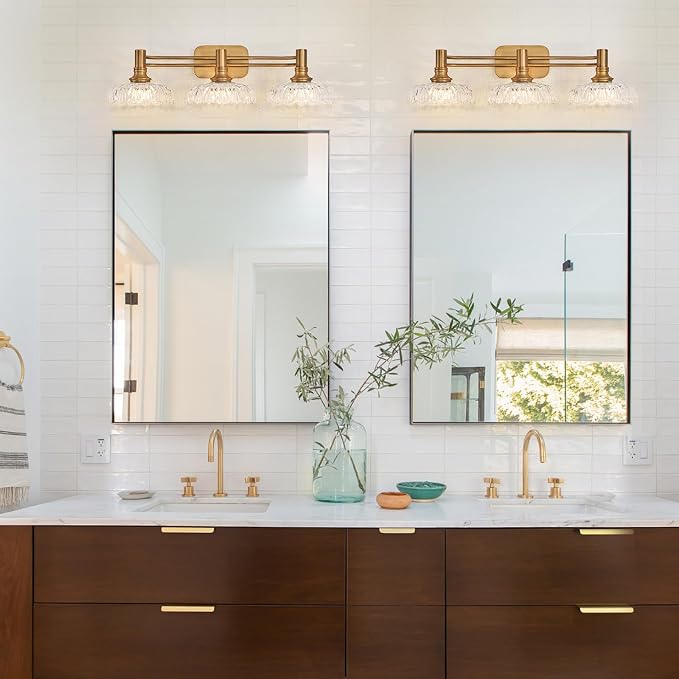 3-Light Bathroom Vanity Light Fixtures Vintage Brass Wall Light Fixtures Vanity Lights Over Mirror for Bedroom Living Room Bathroom