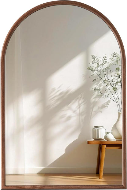 24"x36" Arch Wall Mirror for Wall, Wall Mounted Vanity Mirror for Bedroom, Wood Grain Finish Frame Mirror with Tempered Glass, Vintage Decorative for Bathroom, Entryway, Living Room, Walnut