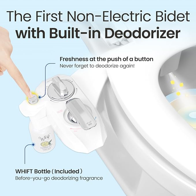 LUXE Bidet WHIFT 320 - Warm Water Deodorizing Bidet Attachment, Chrome | Non-Electric, Built-In Deodorizing Spray, Warm Water, Lemon Refill Included, Easy Slide-In Install, Rear & Feminine Wash