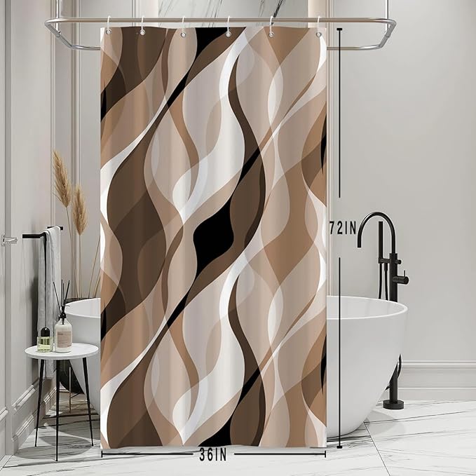 Stall Shower Curtain, Small Brown Shower Curtain Set for Bathroom Modern Waterproof Narrow Tan Shower Curtain Set with Hooks, 36x72 Inch