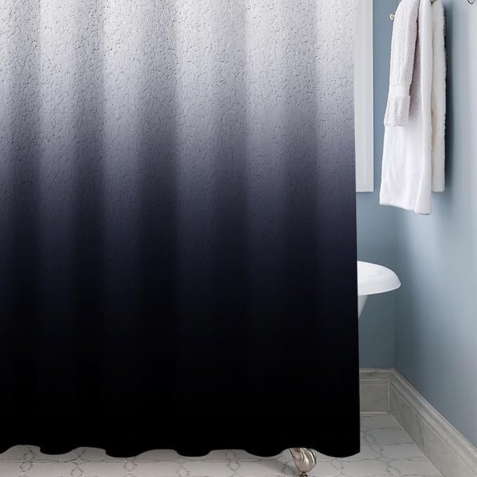 Black Ombre Diatomaceous Earth Shower Curtain Set, 72x72 Inch, Rustic Farmhouse Style for Bathroom