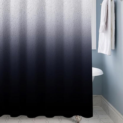 Black Ombre Diatomaceous Earth Shower Curtain Set, 72x72 Inch, Rustic Farmhouse Style for Bathroom