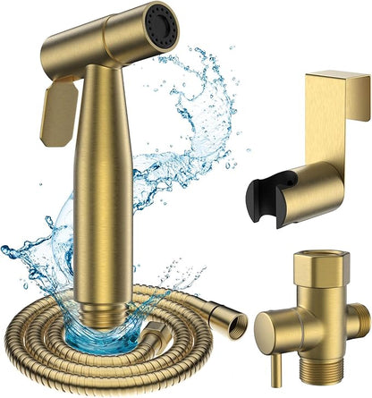 FREDI Bidet Sprayer for Toilet - Handheld Sprayer Kit, Adjustable Pressure, Stainless Steel, Easy to Install (Brushed Gold)
