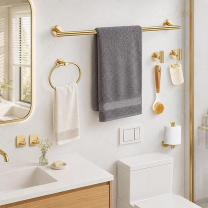Brushed Gold Bathroom Accessories Set, 7 Pieces Gold Towel Bar Bathroom Hardware Set, 31.5 Inch Towel Racks for Bathroom, SUS304 Stainless Steel Bathroom Towel Holder Toilet Paper Holder Wall Mounted