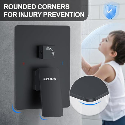 KOJOX Shower System with High Pressure 10'' Rainfall Shower Head, Handheld Shower head and Shower Faucet Trim valve, Bathroom Luxury Rain Mixer Shower Combo Set Wall Mounted Matte Black