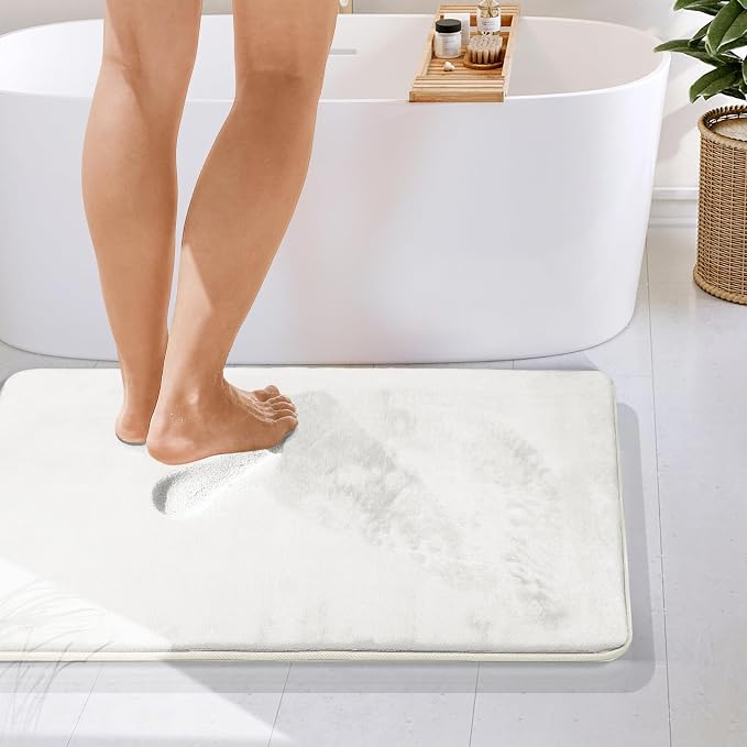 Clara Clark Bathroom Rugs, Velvet Memory Foam Bath Mat, Non-Slip Bath Rugs, Machine Wash, Dries Quickly, Ultra Soft Plush Bath Mats for Bathroom, 24 x 36, Off White