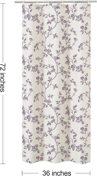 MitoVilla Small Stall Shower Curtain Set 36 x 72, Narrow Half Cotton Floral Cottagecore Spring Shower Curtains for Bathroom, Modern Farmhouse Country Plant Leaves Bathroom Décor