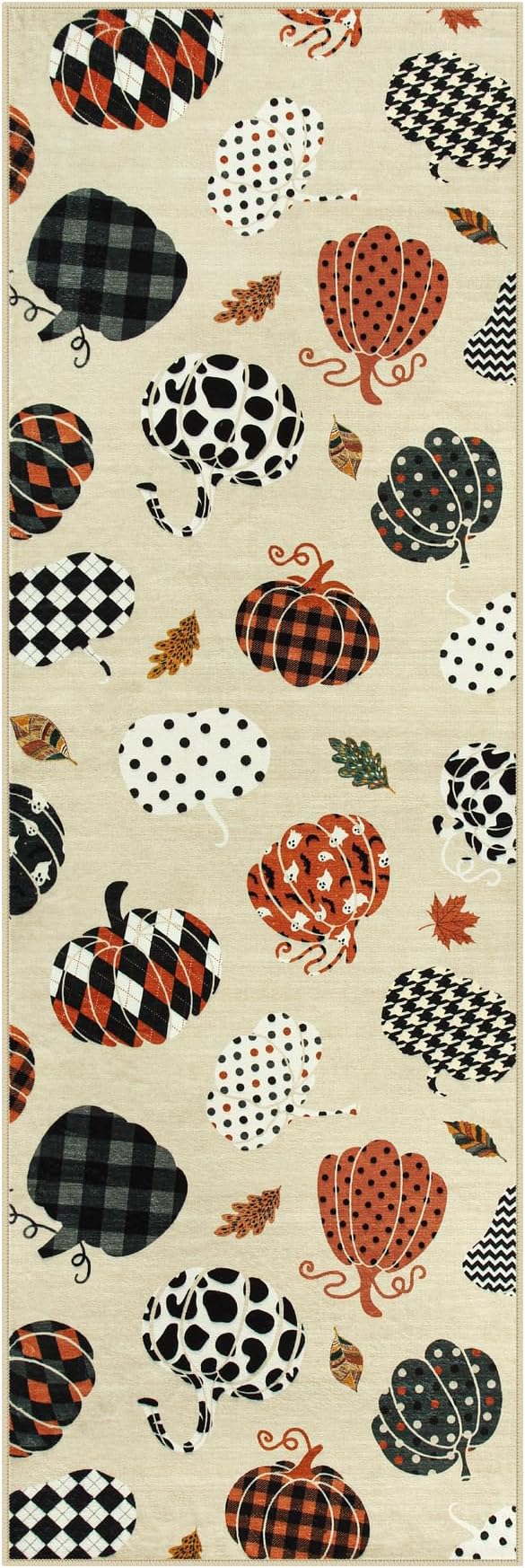 2x6 Beige Halloween Fall Pumpkin Print Hallway Runner Rug for Kitchen | Washable Non-Slip Low-Pile Autumn Thanksgiving Rug for Hallway, Entryway, Bedroom, Bathroom, Halloween Home Decor Indoor Rug