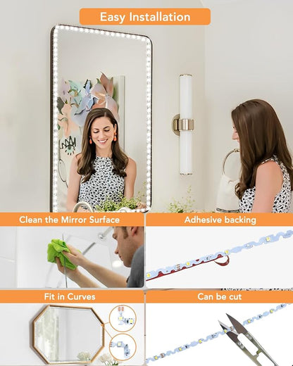 Daymeet LED Vanity Lights for Mirror,13ft Led Vanity Mirror Lights Kit Dimmable Color and Power Supply Brightness Lighting Fixture Strip Lights for Mirror APP Control for Makeup Vanity Table Bathroom