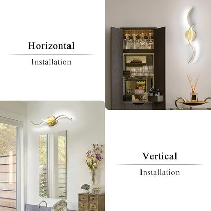 EDISLIVE Modern Wave LED Vanity Light Dimmable Modern Led Vanity Light Fixtures Linear Wall Sconce with Acrylic Strip Shade，24 in LED Vanity Lights for Bathroom Bedroom Makeup Living Room,Gold