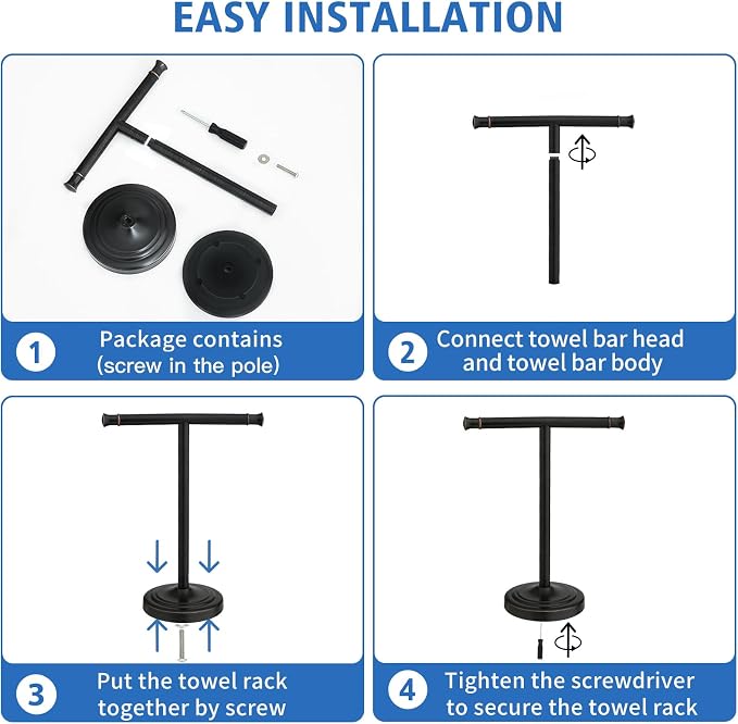RUMOSE Oil Rubbed Bronze Hand Towel Holder Stand Countertop Towel Rack | 13 Inch Bathroom Kitchen Vanity T-Shape Towel Stand Free Standing Stainless Steel Towel Bar Towel Ring