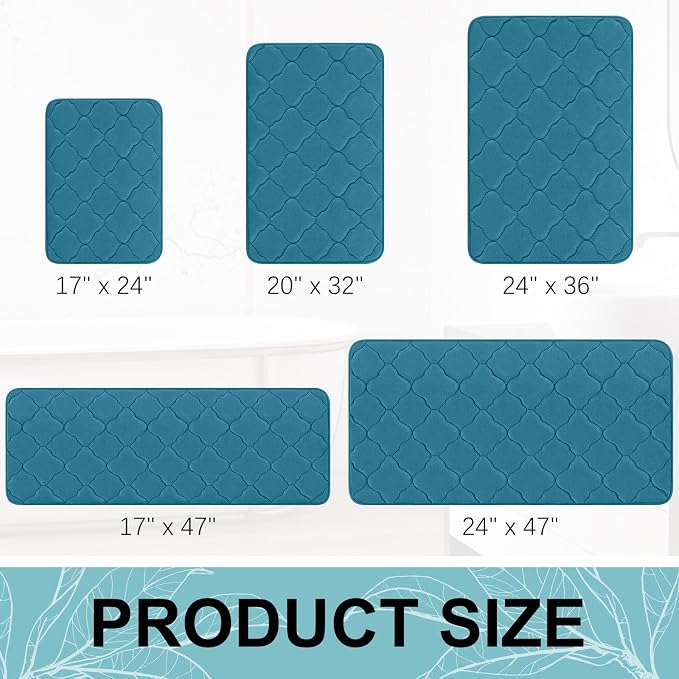 OLANLY Memory Foam Bath Mat Rug 36x24, Ultra Soft and Absorbent Bathroom Rugs, Non-Slip, Comfortable, Machine Washable Bath Carpet for Bathroom Floor, Shower and Home Decor Accessories, Peacock Blue