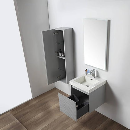 Blossom 20 Inch Bathroom Vanity with Sink and Side Cabinet, All Wood Floating Bathroom Vanity with Acrylic Sink, Bathroom Sink Cabinet with Soft-Close Drawer, Modern Style Vanities, Light Grey