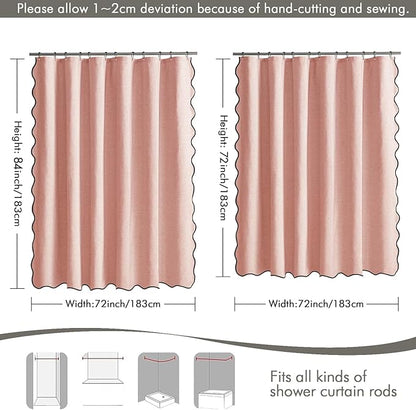 MIULEE 72"x84" Extra Long Scalloped Linen Shower Curtain Blush Pink | Linen Textured, Waterproof, Washable, 12 Metal Hooks, Heavy Duty Cloth, Black Border, Shower Curtain for Bathroom Bathtub