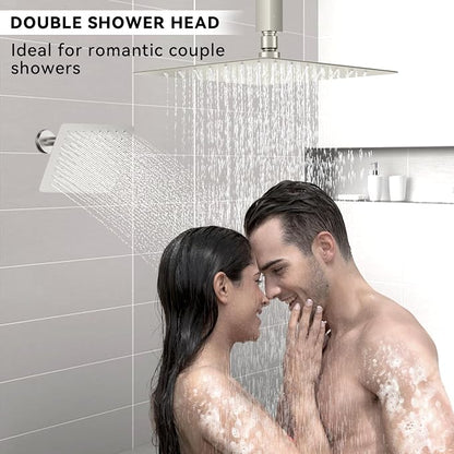 Shower System Shower Faucet Set, STARBATH 12"+6" Ceiling Mount Rain Shower Head and Handheld Spray for Two Person, Rainfall Shower System with Diverter Valve and Trim Kit Complete,Brushed Nickel