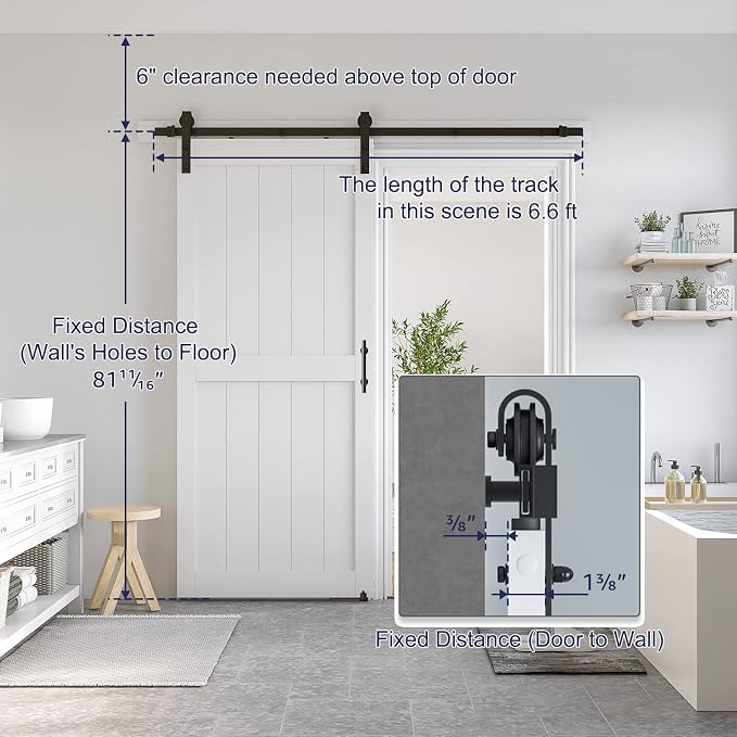 SMARTSTANDARD 36" x 80" White Sliding Barn Door with 6.6FT Black Hardware | Pre-Drilled Ready to Assemble, Waterproof PVC Coating, H-Frame