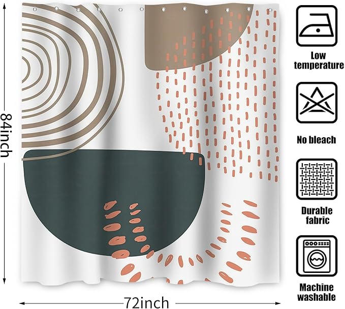 Boho Extra Long Shower Curtain, Mid Century Modern Abstract Minimalist Beige Neutral Machine Washable Waterproof Fabric for Bathroom Bathtub with 12 Hooks 72Wx84H