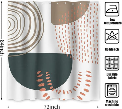Boho Extra Long Shower Curtain, Mid Century Modern Abstract Minimalist Beige Neutral Machine Washable Waterproof Fabric for Bathroom Bathtub with 12 Hooks 72Wx84H