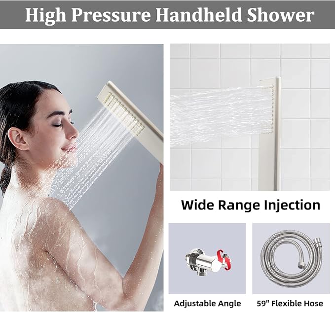 12 Inch Thermostatic Shower System with 3 Handles Diverter, Luxury Round Rain Shower Head with Handheld Spray, High Pressure Shower Faucet Combo Set with Rough-in Valve, Brushed Nickel